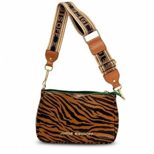 Jorge Bischoff Tiger Zebra Print Brown Strap Crossbody Bag Adjustable Purse